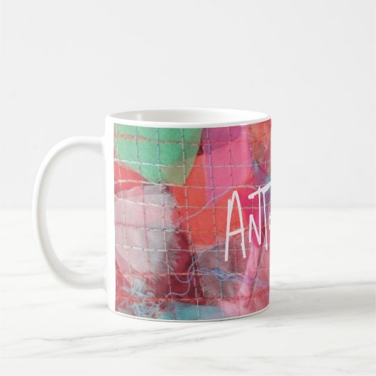 Aangepaste monogram rood roze abstract patroongirl koffiemok (Links)