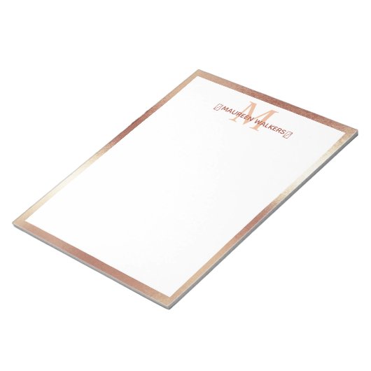 Aangepaste monogram Roos Gold Aangepaste naam Notitieblok (Schuin)