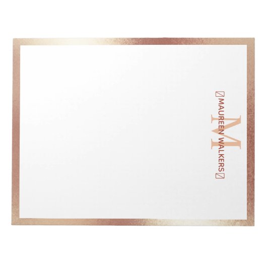 Aangepaste monogram Roos Gold Aangepaste naam Notitieblok (Voorkant)