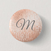 Aangepaste monogram Roos Gold Damask Ronde Button 3,2 Cm (Voorkant)