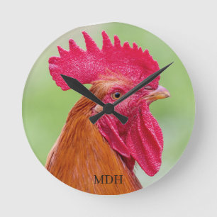 Aangepaste monogram Rooster Close-up Ronde Klok