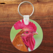Aangepaste monogram Rooster Close-up Sleutelhanger (Voorkant)