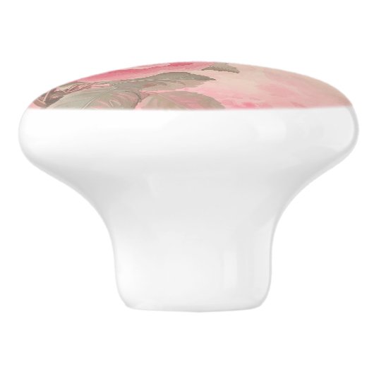 Aangepaste Monogram Roze Bloemen Keramische Knop (Zijkant)