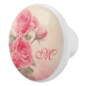 Aangepaste Monogram Roze Bloemen Keramische Knop (Rechts)