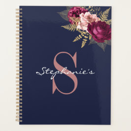 Aangepaste monogram roze bruine goudbloem planner
