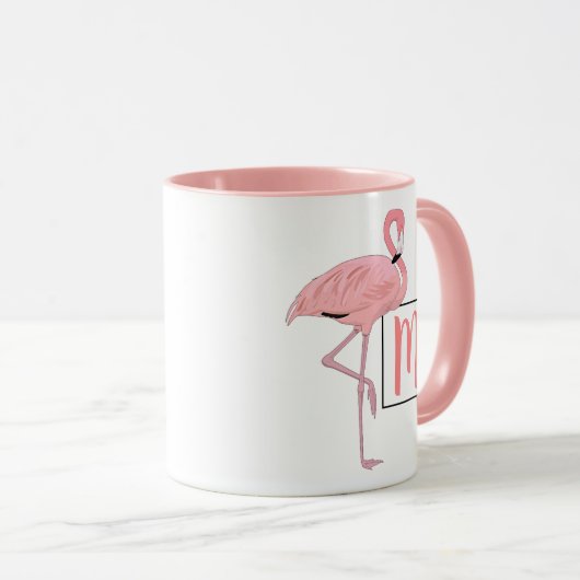 Aangepaste monogram roze flamingo Waterverf kunst Mok (Voorkant rechts)
