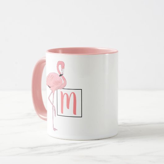 Aangepaste monogram roze flamingo Waterverf kunst Mok (Voorkant links)