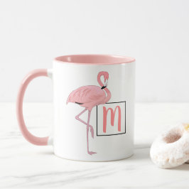 Aangepaste monogram roze flamingo Waterverf kunst Mok