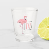 Aangepaste monogram roze flamingo Waterverf kunst Shot Glas (Voorkant)