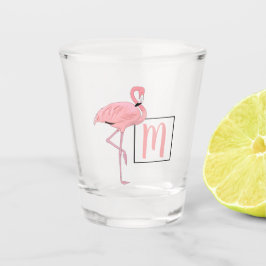 Aangepaste monogram roze flamingo Waterverf kunst Shot Glas