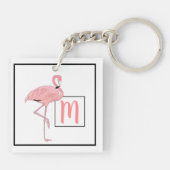 Aangepaste monogram roze flamingo Waterverf kunst Sleutelhanger (Achterkant)