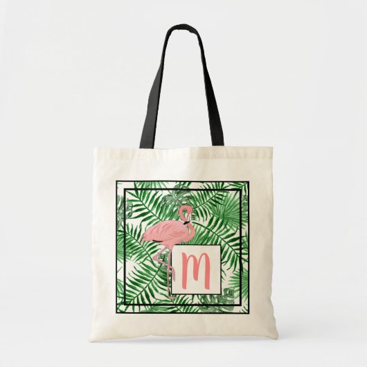 Aangepaste monogram roze flamingo Waterverf kunst Tote Bag (Voorkant)