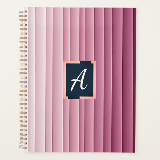 Aangepaste Monogram Roze Gradiënt Verticale Planne Planner (Voorkant)