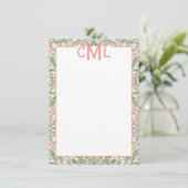 Aangepaste Monogram Roze & Groene Bloemen Chinoise Kaart (Staand voorkant)