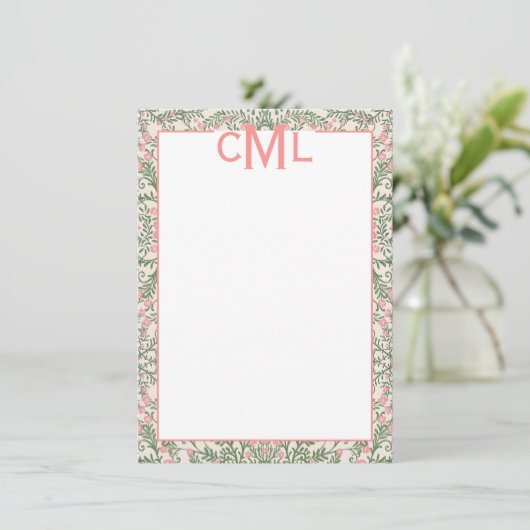Aangepaste Monogram Roze & Groene Bloemen Chinoise Kaart (Staand voorkant)