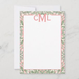 Aangepaste Monogram Roze & Groene Bloemen Chinoise Kaart