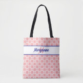 Aangepaste monogram roze ruitjes bloemenpatroon tote bag (Voorkant)