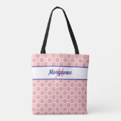 Aangepaste monogram roze ruitjes bloemenpatroon tote bag (Achterkant)