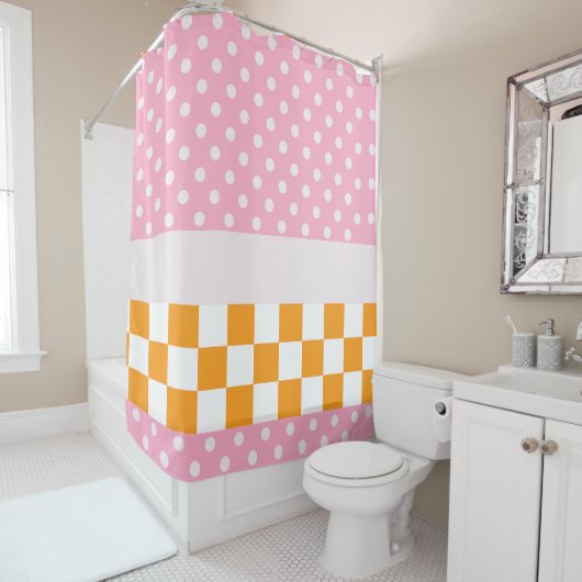 Aangepaste Monogram Roze Sinaasappel Polka Dot Che Douchegordijn (In situ)