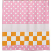 Aangepaste Monogram Roze Sinaasappel Polka Dot Che Douchegordijn (Voorkant)