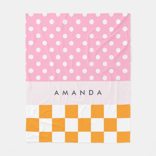 Aangepaste Monogram Roze Sinaasappel Polka Dot Che Fleece Deken (Voorkant)