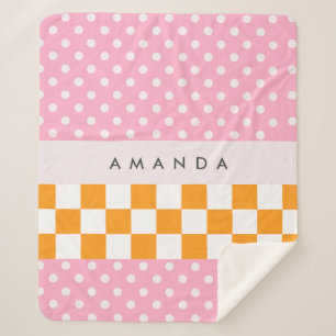 Aangepaste Monogram Roze Sinaasappel Polka Dot Che Sherpa Deken
