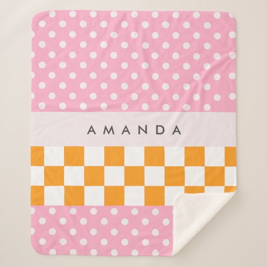 Aangepaste Monogram Roze Sinaasappel Polka Dot Che Sherpa Deken (Voorkant)