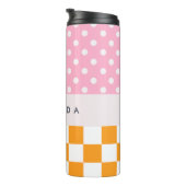 Aangepaste Monogram Roze Sinaasappel Polka Dot Che Thermosbeker (Geroteerd rechts)