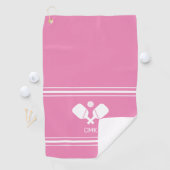 Aangepaste monogram roze witte handschoen golfhanddoek (Insitu)