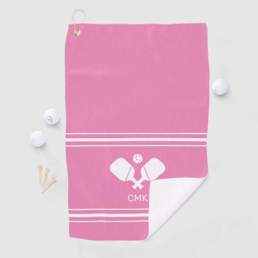 Aangepaste monogram roze witte handschoen golfhanddoek (Insitu)