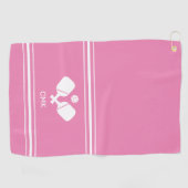 Aangepaste monogram roze witte handschoen golfhanddoek (Horizontaal)