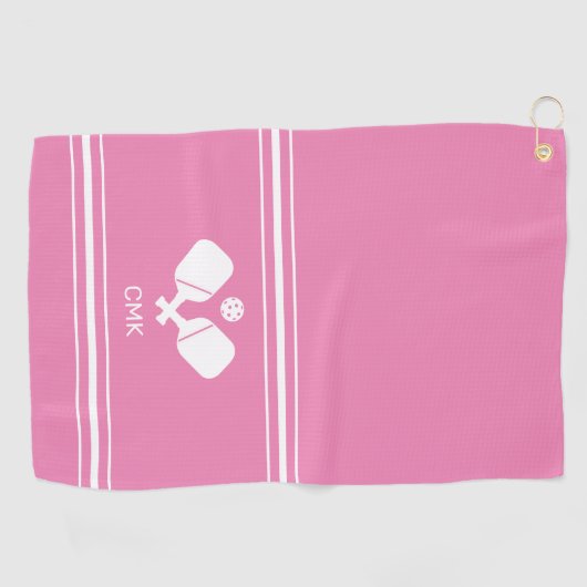 Aangepaste monogram roze witte handschoen golfhanddoek (Horizontaal)