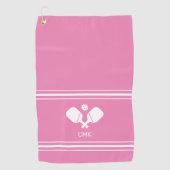 Aangepaste monogram roze witte handschoen golfhanddoek (Voorkant)