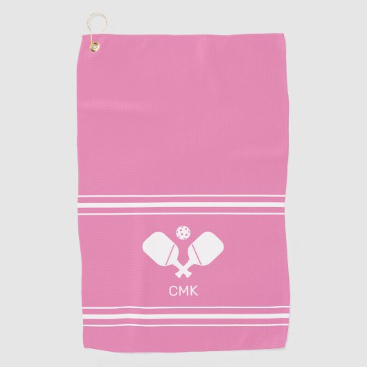 Aangepaste monogram roze witte handschoen golfhanddoek (Voorkant)