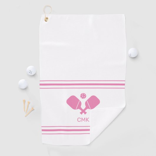 Aangepaste monogram roze witte handschoen golfhanddoek (Insitu)