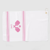 Aangepaste monogram roze witte handschoen golfhanddoek (Horizontaal)