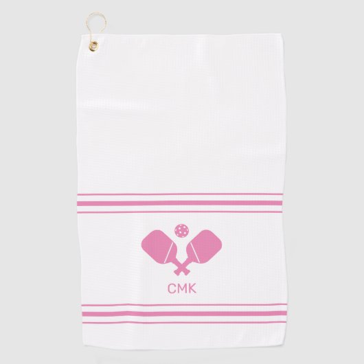 Aangepaste monogram roze witte handschoen golfhanddoek (Voorkant)