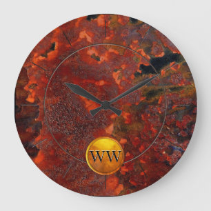 Aangepaste monogram  Rust en Gold Steampunk Grote Klok