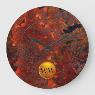 Aangepaste monogram Rust en Gold Steampunk Grote Klok