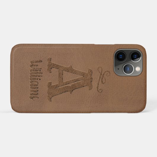 Aangepaste monogram Rustisch bruin leder Case-Mate iPhone Case (Achterkant (horizontaal))