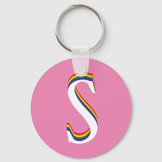 Aangepaste monogram S LGBTQ Gay Pride Rainbow LGBT Sleutelhanger (Voorkant)