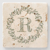 Aangepaste monogram Sage Green Floral Stenen Onderzetter (Voorkant)