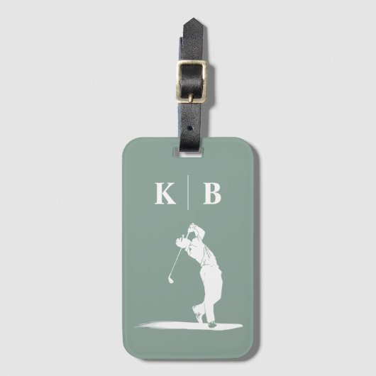 Aangepaste Monogram Sage Groen Wit Gepersonaliseer Bagagelabel (Voorkant (verticaal))