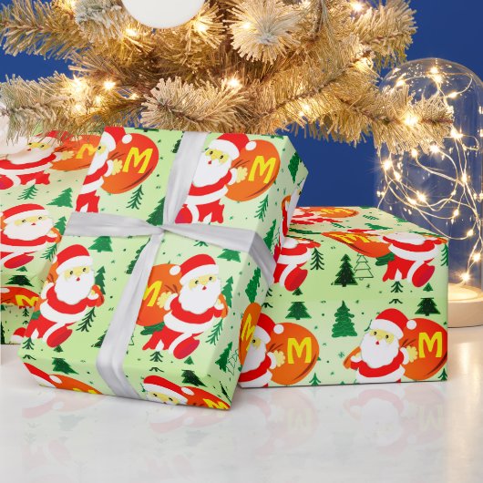 Aangepaste monogram Santa Claus die je cadeau geef Cadeaupapier (Feestdagen)