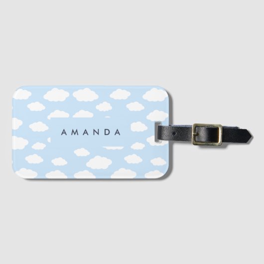 Aangepaste Monogram Schattigee Girly Blue Cloud Gi Bagagelabel (Voorkant (horizontaal))