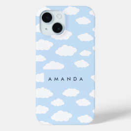 Aangepaste Monogram Schattigee Girly Blue Cloud Gi iPhone 15 Case