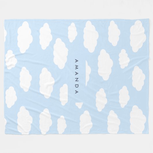 Aangepaste Monogram Schattigee Girly Blue Cloud Gi Fleece Deken (Voorkant (Horizontaal))