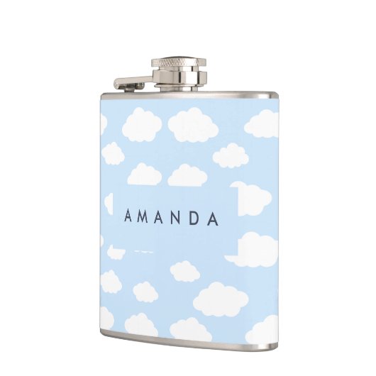 Aangepaste Monogram Schattigee Girly Blue Cloud Gi Heupfles (Links)
