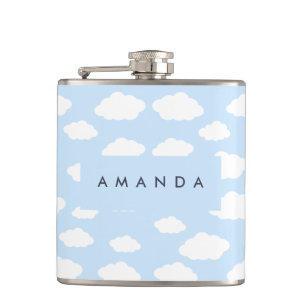 Aangepaste Monogram Schattigee Girly Blue Cloud Gi Heupfles