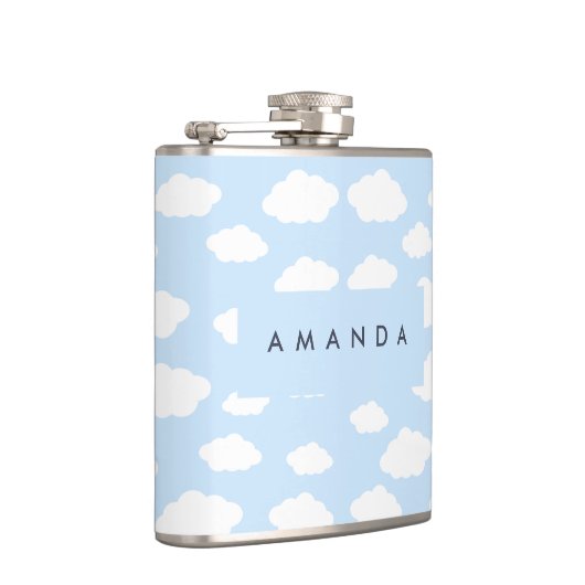 Aangepaste Monogram Schattigee Girly Blue Cloud Gi Heupfles (Rechts)